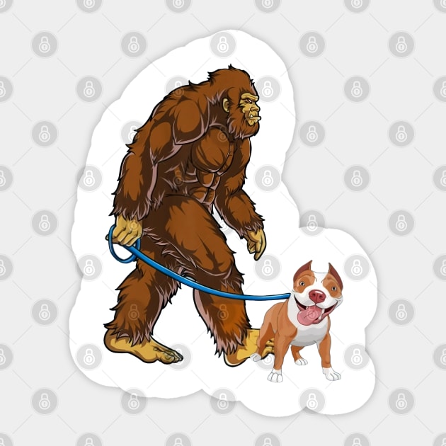Funny Bigfoot Sasquatch Walking Pitbull Sticker by JameMalbie